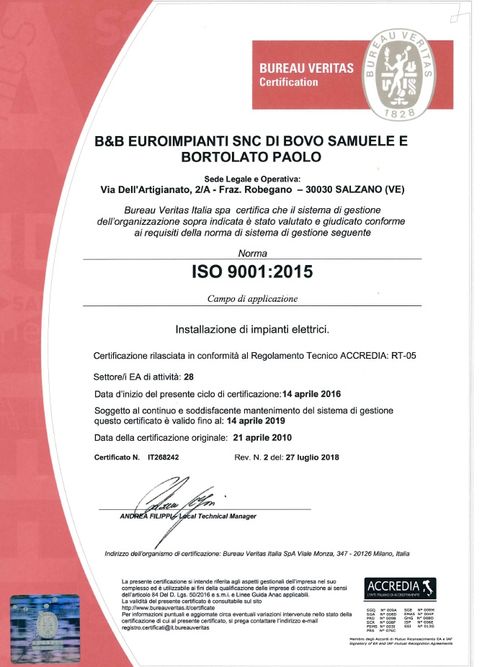 Le Certificazioni - B&B Euroimpianti S.n.c.